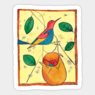 Colored bird and birdsnest - Charley Harper style Sticker